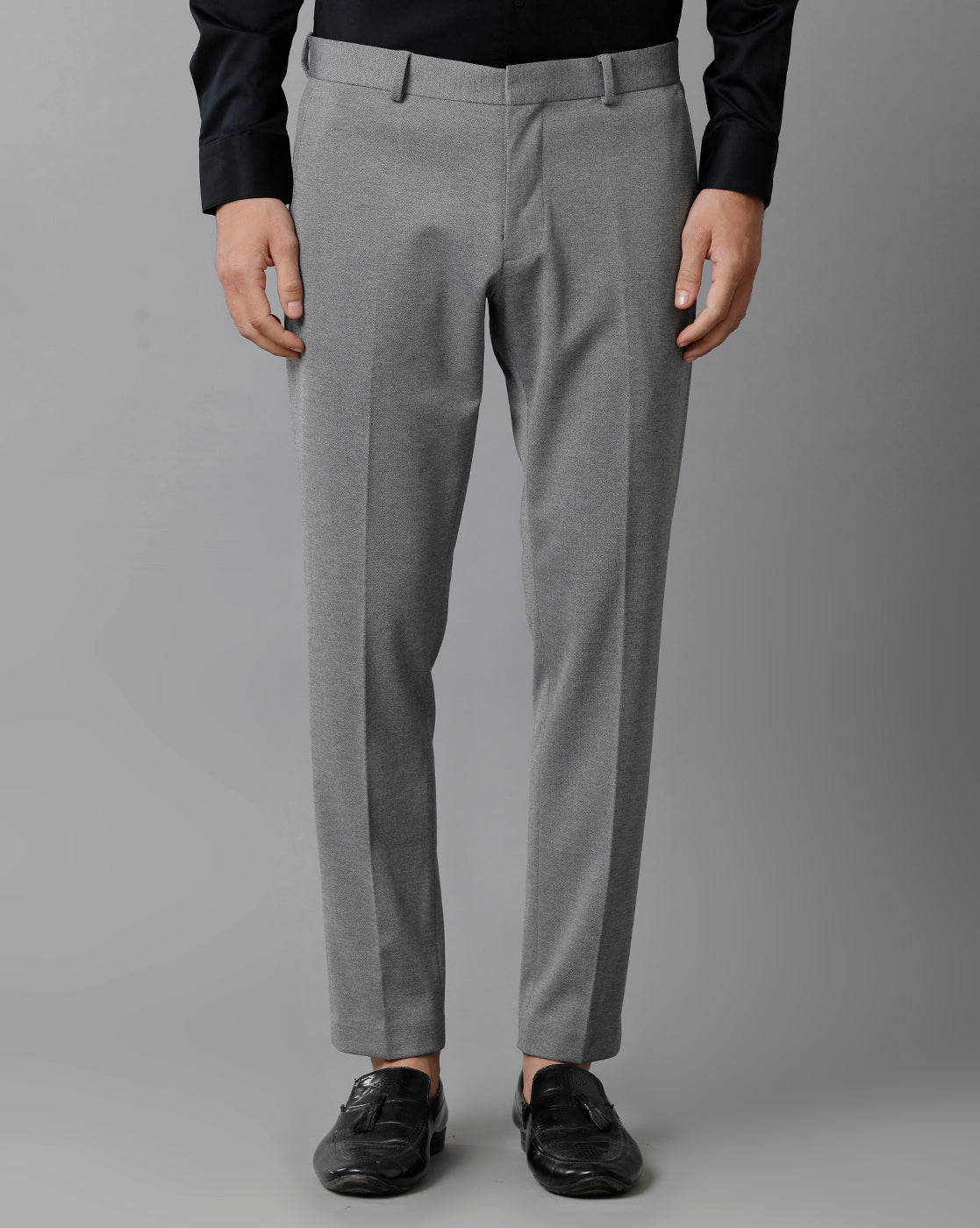 Grey Melange Knitted Stretch Men's Trouser