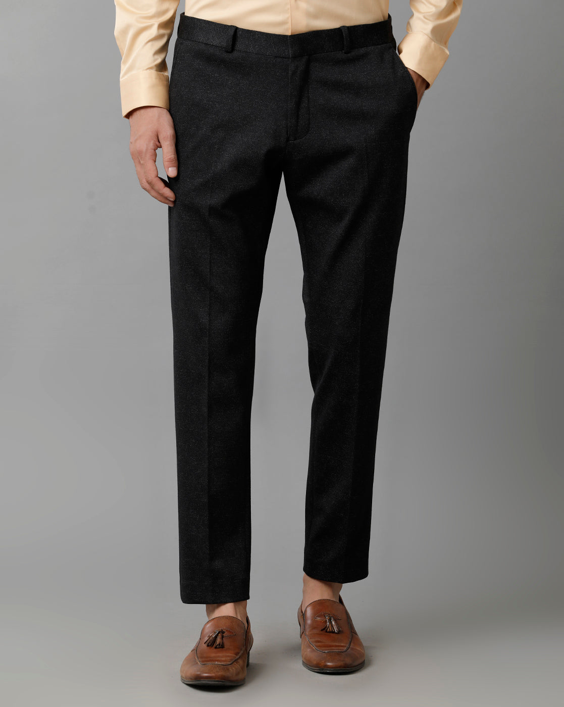 Black Check Knitted Stretch Men's Trouser