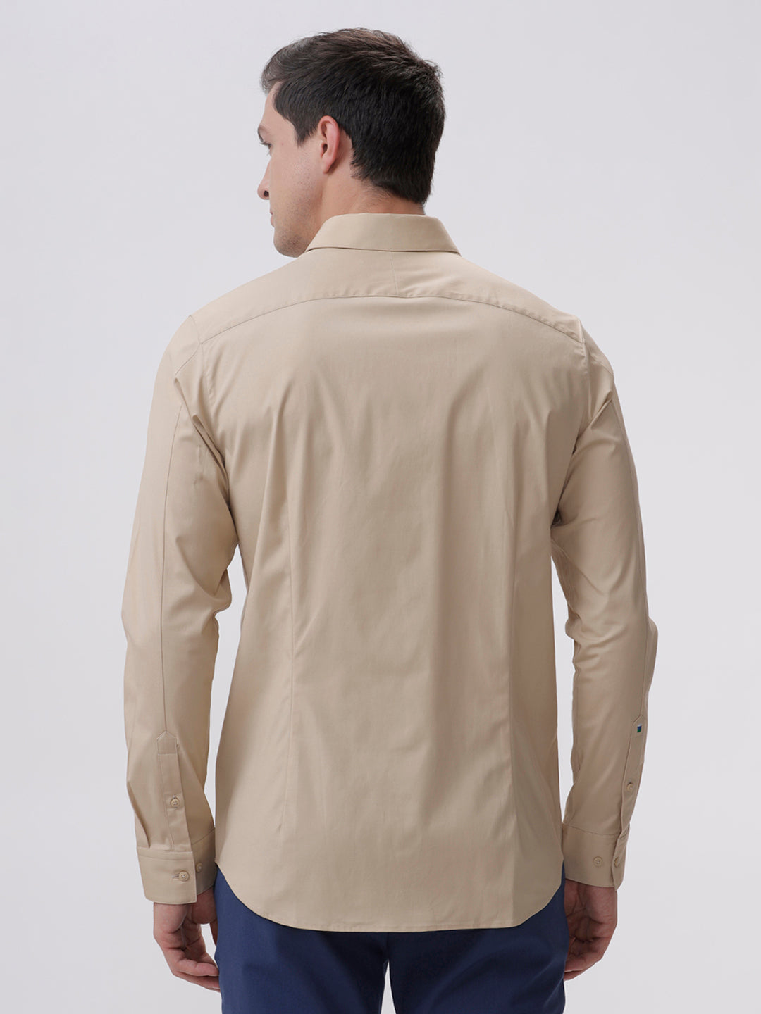 The Collection Men's Beige Slim Fit 100% Cotton Full Sleeves Semi-Formal Shirt