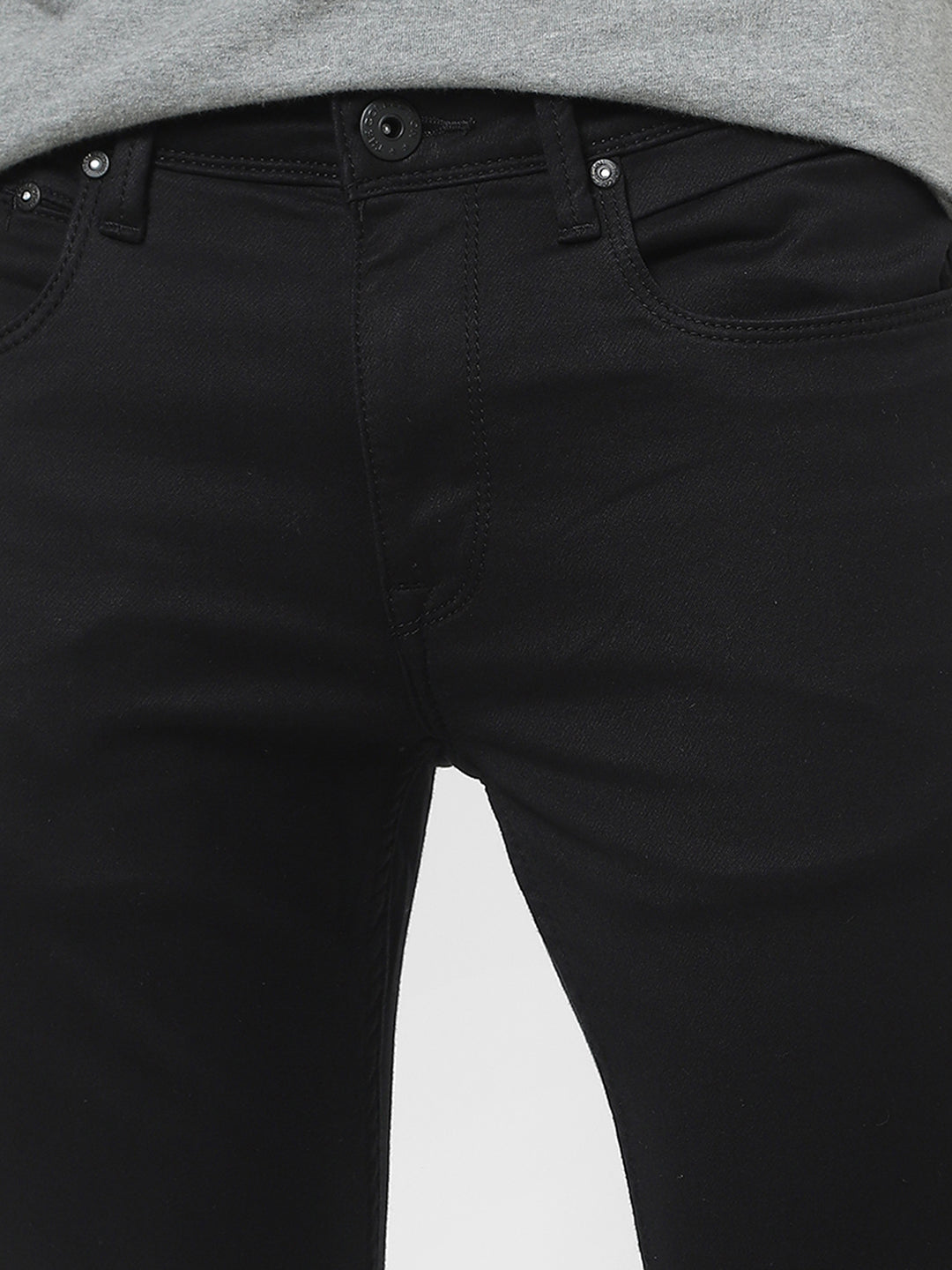 Men Slim Mid Rise Black Jeans