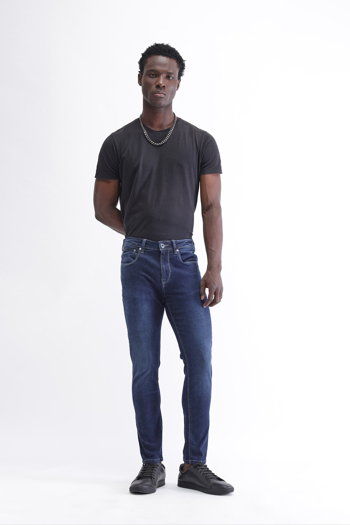 Men Slim Mid Rise Dark Blue Jeans