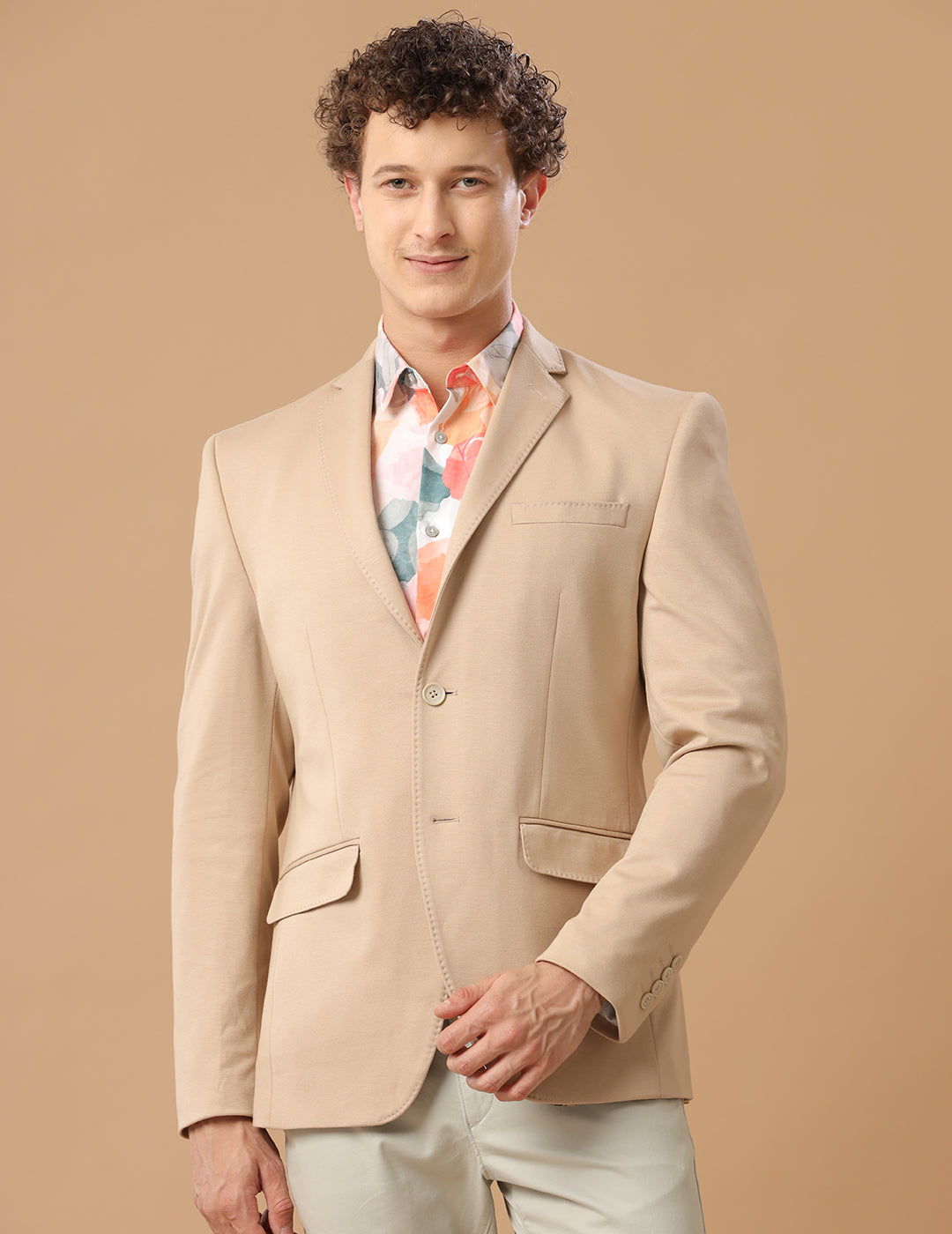 Men's Slim Fit Single Breasted Beige Formal Blazer