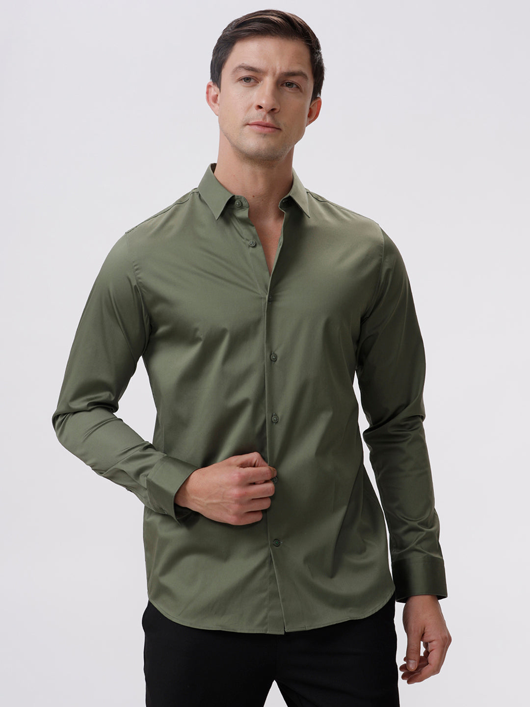 Deep Lichen Green Cotton Solid Shirt