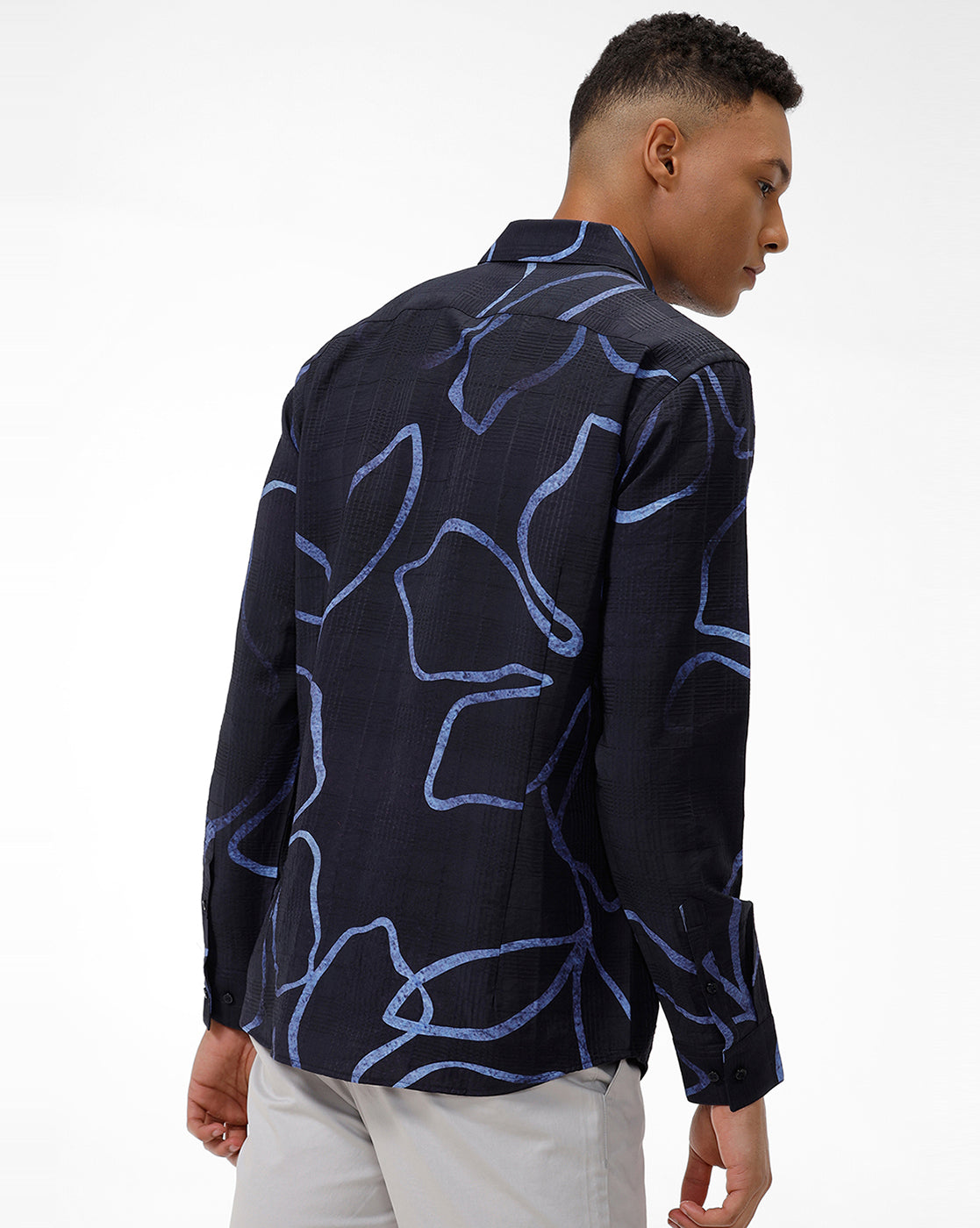 Navy Leaf Print Shirt