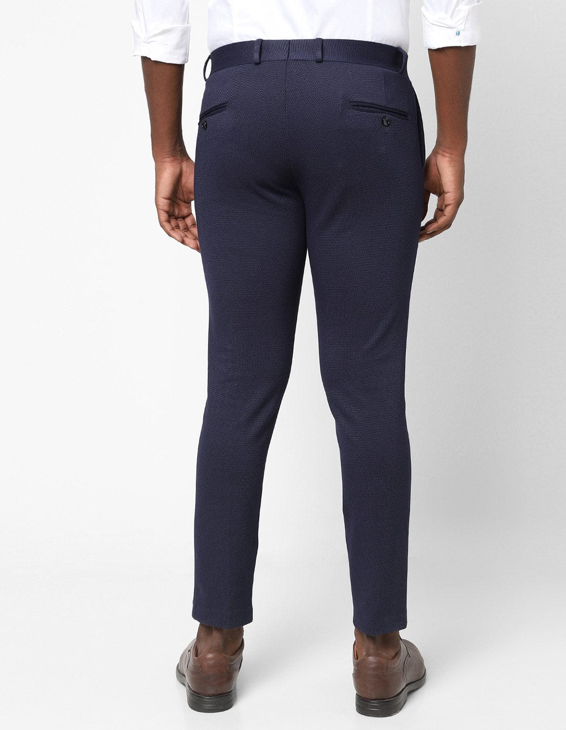 Navy Pin Dot Knitted Stretch Men's Trouser