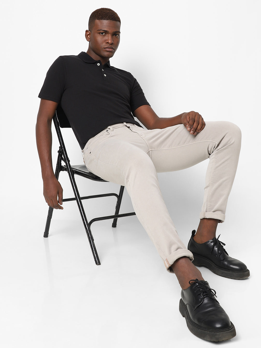 Men Slim Mid Rise Beige Jeans