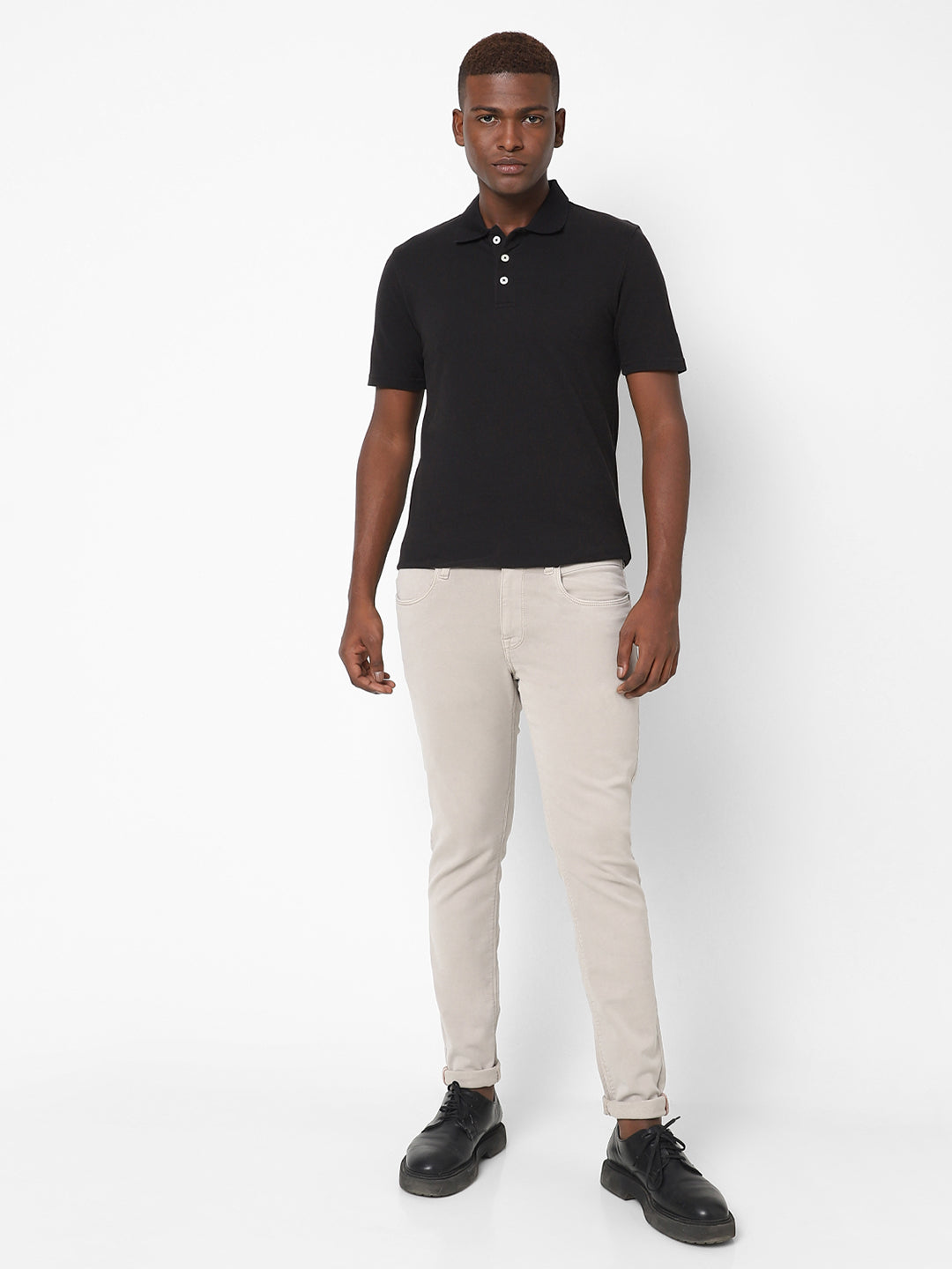 Men Slim Mid Rise Beige Jeans