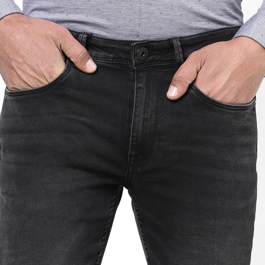 Men Slim Mid Rise Black Jeans