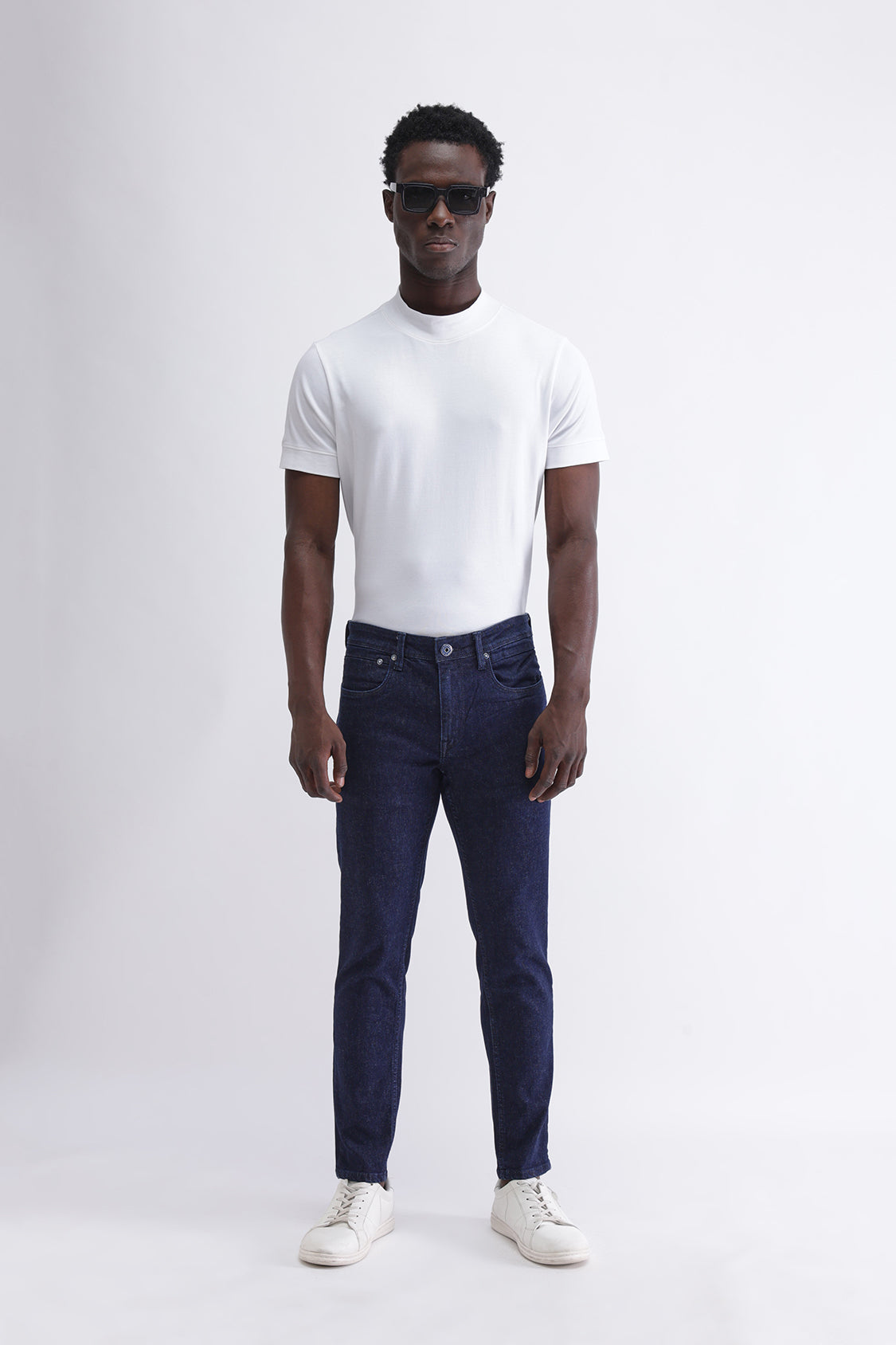 Men Slim Mid Rise Dark Blue Jeans