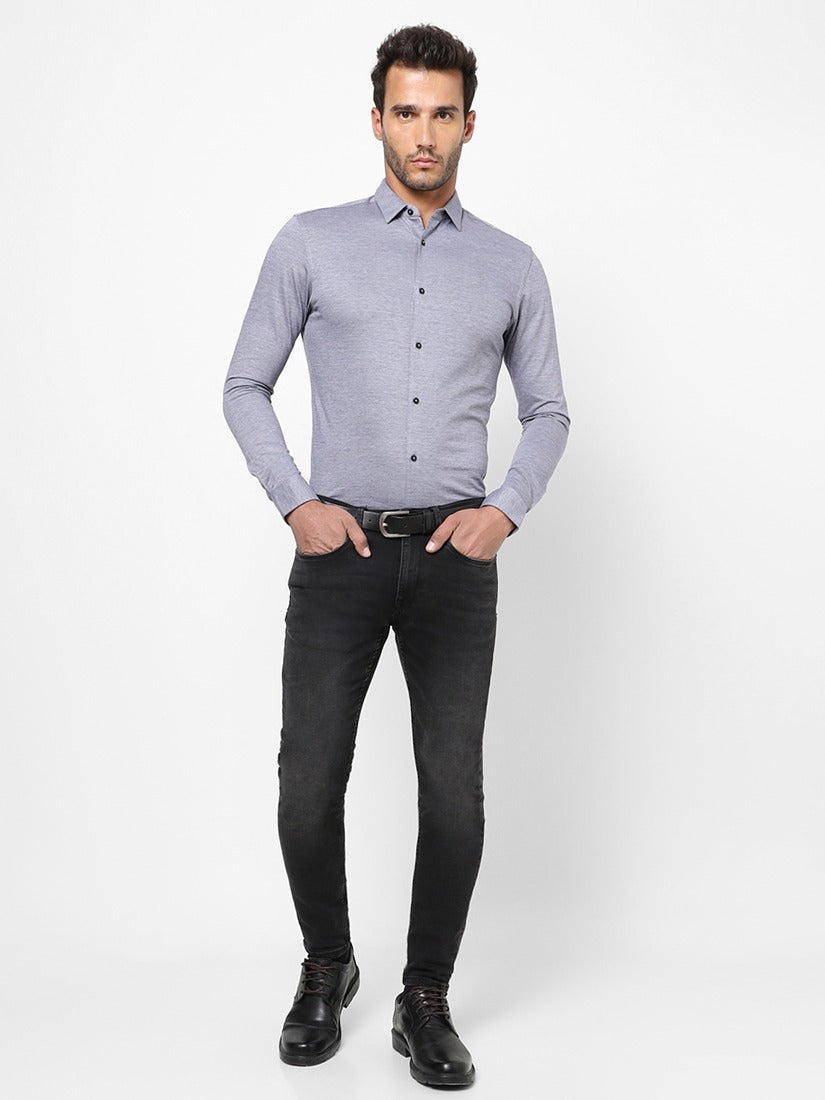 Men Slim Mid Rise Black Jeans