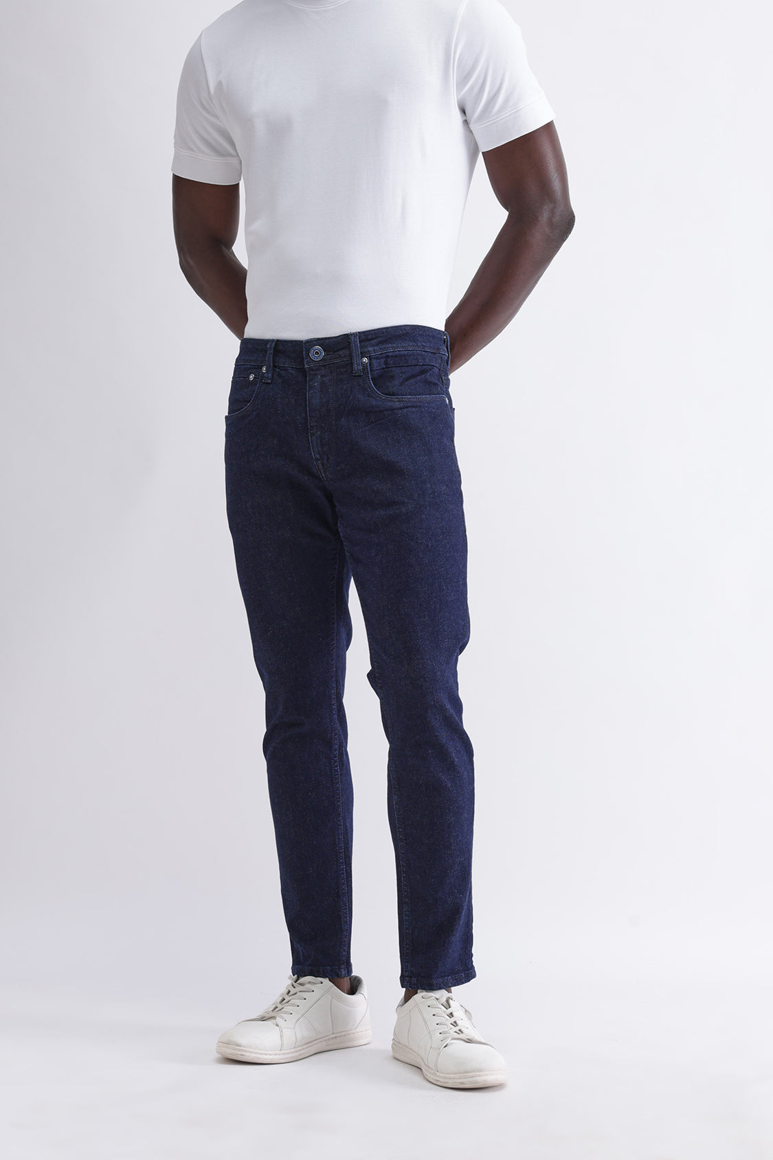 Men Slim Mid Rise Dark Blue Jeans