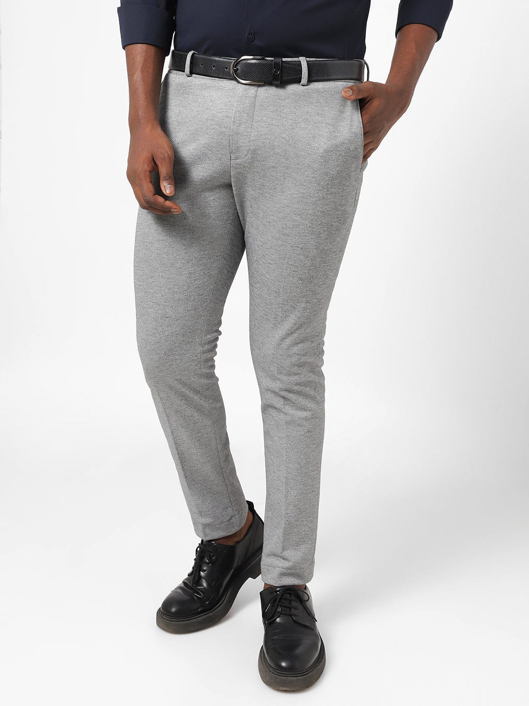 Grey Knitted Stretch Men's Trouser