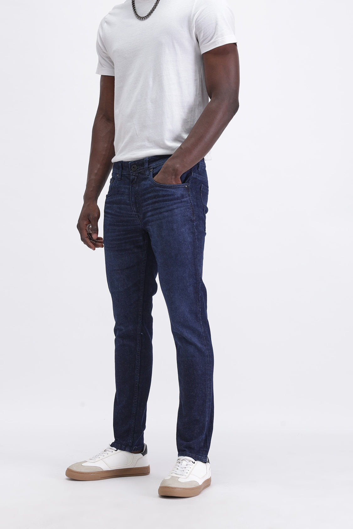 Men Slim Mid Rise Dark Blue Jeans