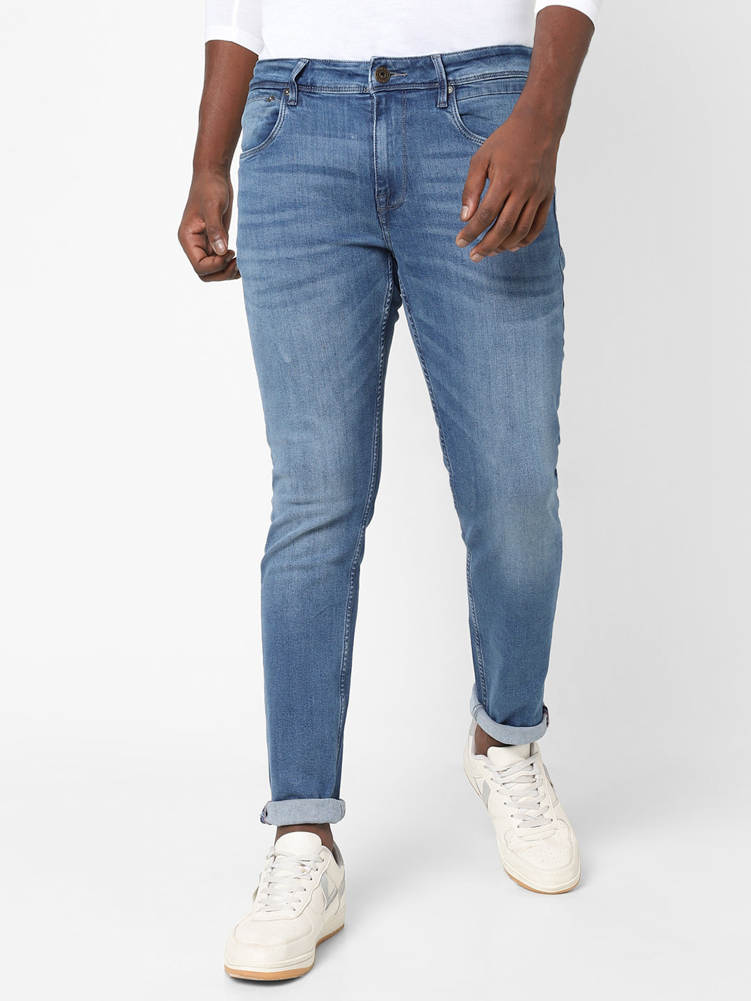 Men Slim Mid Rise Blue Jeans