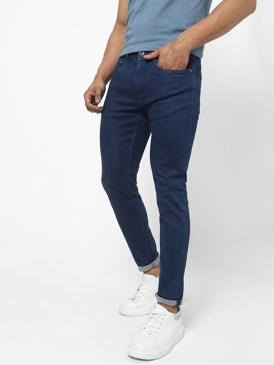 Men Slim Mid Rise Blue Jeans